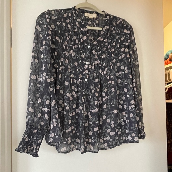 lovestitch Tops - Lovestitch Floral Sheer Blouse - Black and Cream